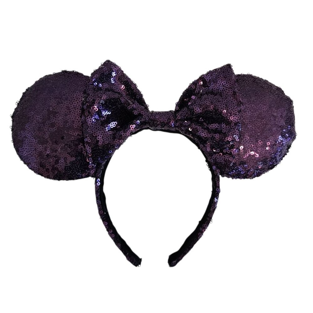 Disney Minnie Mouse Purple Sequin Bow Headband Ears Adult Womens